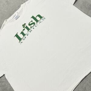 Irish American Shirt Mens XL White Crew Neck Short Sleeve Vintage Mango Tree Tee